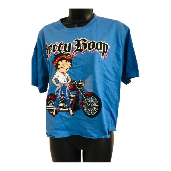 Betty Boop blue rolled hem winking Betty on motorcycle tshirt size small new - Picture 4 of 14